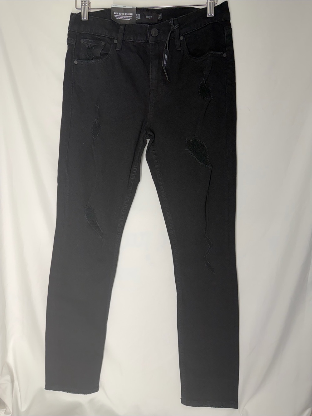 RSQ Black Skinny Men’s Jeans with Distressed Detail